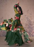 Green Crepe Silk Embroidered Palazzo Suit for Engagement - 1