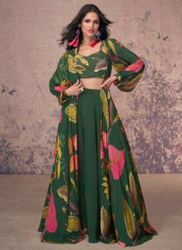 Green Crepe Silk Embroidered Palazzo Suit for Enga