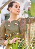 Green Designer Salwar Kameez in Cotton  with Aari Work - 1