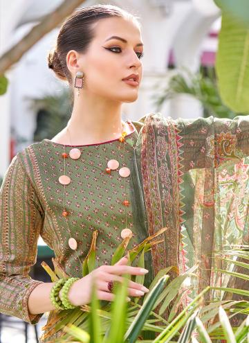 Green Designer Salwar Kameez in Cotton  with Aari Work