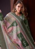Green Designer Salwar Kameez in Cotton  with Digital Print - 1