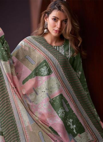 Green Designer Salwar Kameez in Cotton  with Digital Print