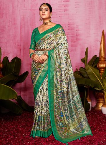 Green Designer Saree in Patola Silk with Printed