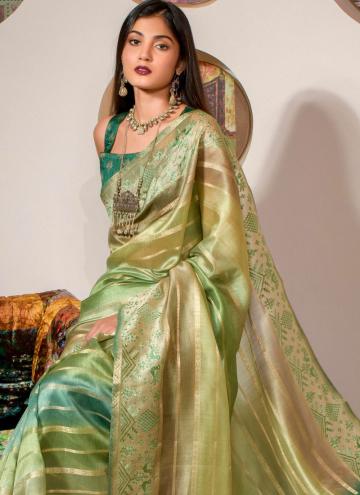 Green Designer Saree in Silk with Digital Print