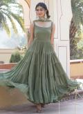 Green Faux Georgette Plain Work Gown for Ceremonial - 3