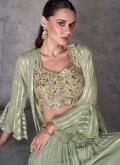 Green Georgette Embroidered Jacket Style Suit for Ceremonial - 1