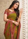 Green Georgette Printed Contemporary Saree for Ceremonial - 1