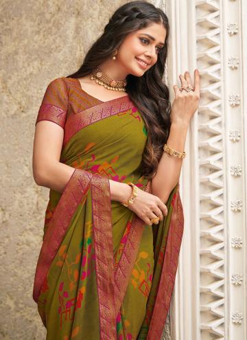Green Georgette Printed Contemporary Saree for Ceremonial