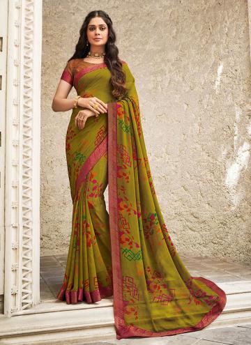 Green Georgette Printed Contemporary Saree for Cer