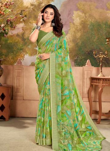 Green Georgette Printed Trendy Saree