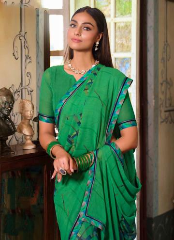 Green Georgette Printed Trendy Saree for Ceremonial