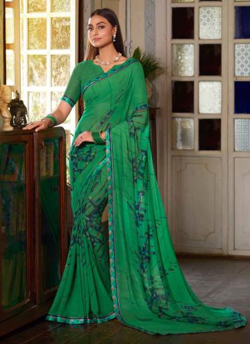 Green Georgette Printed Trendy Saree for Ceremonia