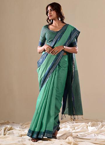 Green Handloom Cotton Woven Classic Designer Saree