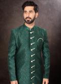 Green Jacquard Embroidered Indo Western - 1