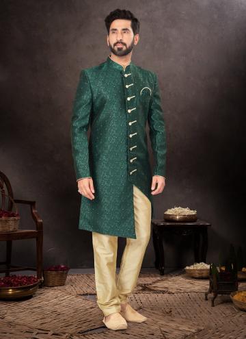 Green Jacquard Embroidered Indo Western