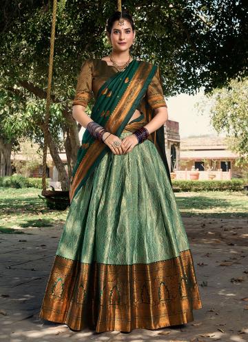 Green Jacquard Silk Woven Lehenga Choli