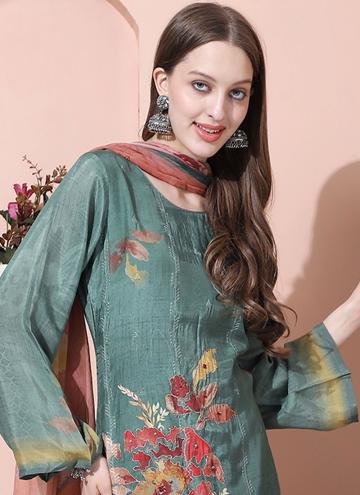 Green Muslin Digital Print Salwar Suit