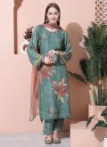 Green Muslin Digital Print Salwar Suit - 3