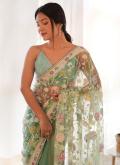 Green Net Embroidered Contemporary Saree - 1
