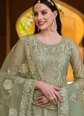 Green Net Embroidered Salwar Suit for Ceremonial
