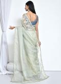 Green Organza Embroidered Trendy Saree for Ceremonial - 1
