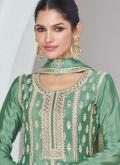 Green Salwar Suit in Chinon with Embroidered - 2