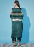 Green Salwar Suit in Cotton Silk with Jacquard Work - 1