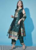Green Salwar Suit in Cotton Silk with Jacquard Work - 2