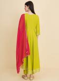 Green Salwar Suit in Cotton  with Lace - 1