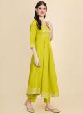 Green Salwar Suit in Cotton  with Lace - 2