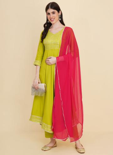 Green Salwar Suit in Cotton  with Lace
