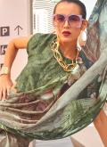 Green Satin Digital Print Classic Designer Saree for Casual - 1