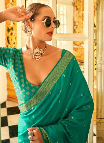 Green Satin Silk Woven Contemporary Saree