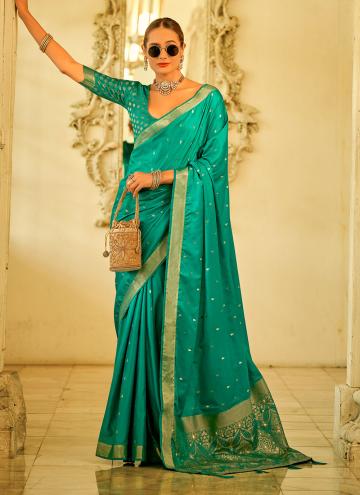 Green Satin Silk Woven Contemporary Saree