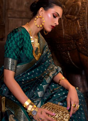 Green Satin Silk Woven Trendy Saree for Ceremonial