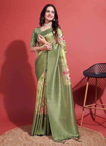 Green Silk Digital Print Classic Designer Saree fo