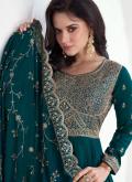Green Silk Embroidered Readymade Designer Gown for Ceremonial - 1