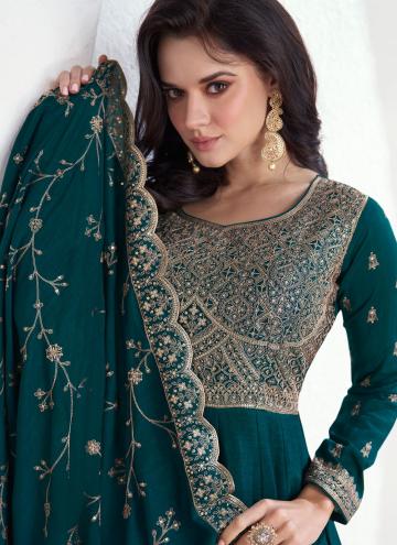 Green Silk Embroidered Readymade Designer Gown for Ceremonial
