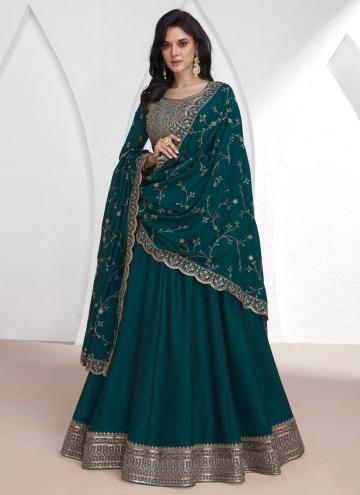 Green Silk Embroidered Readymade Designer Gown for