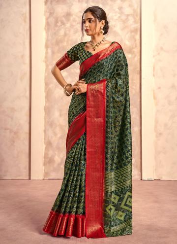 Green Silk Foil Print Designer Saree for Ceremonia