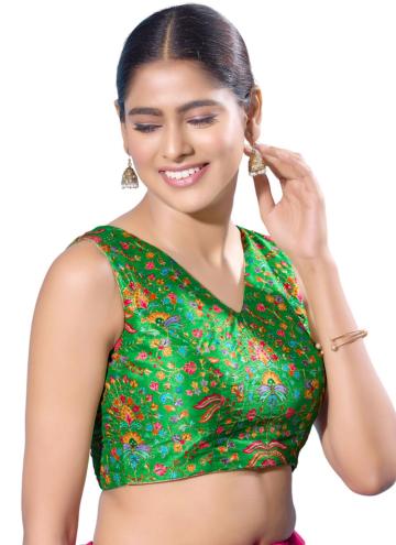 Green Silk Printed Designer Blouse for Casual