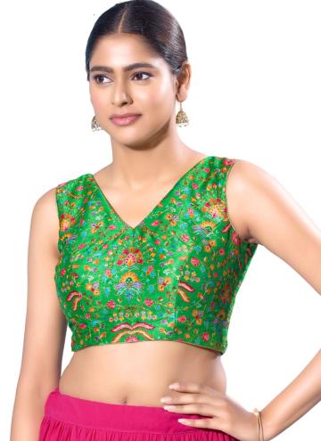 Green Silk Printed Designer Blouse for Casual