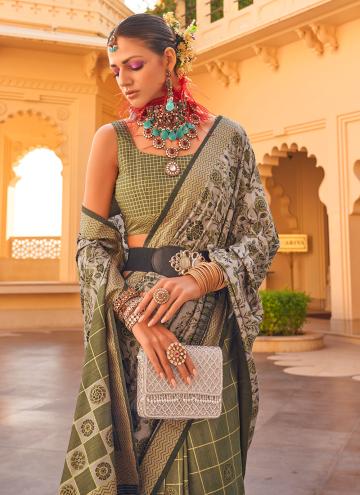 Green Silk Printed Designer Saree for Ceremonial