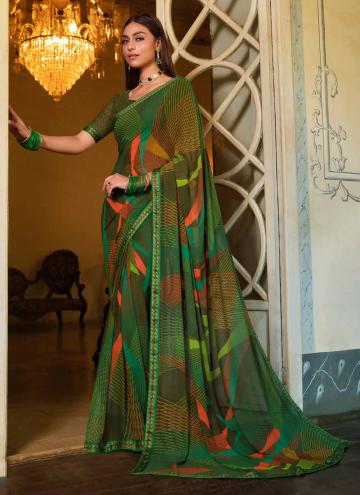Green Trendy Saree in Georgette with Printed