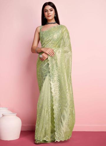Green Trendy Saree in Net with Border