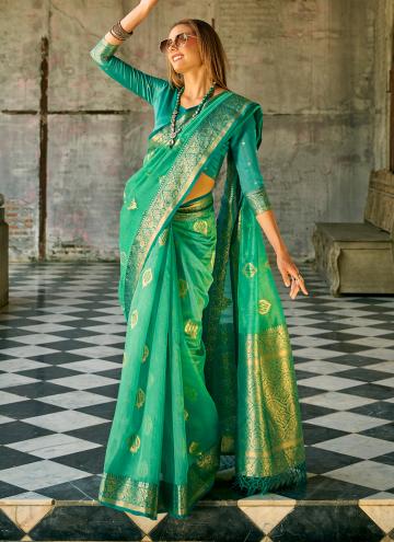Green Tussar Silk Woven Classic Designer Saree for