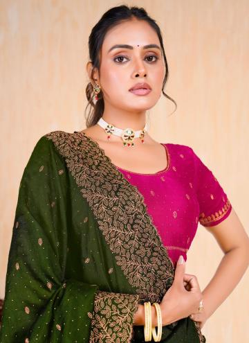 Green Vichitra Silk Embroidered Contemporary Saree