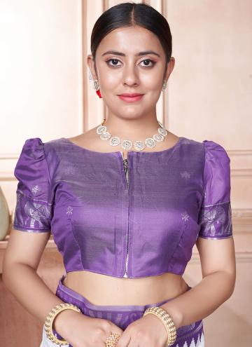 Grey and Purple Designer Saree in Kanjivaram Silk with Woven