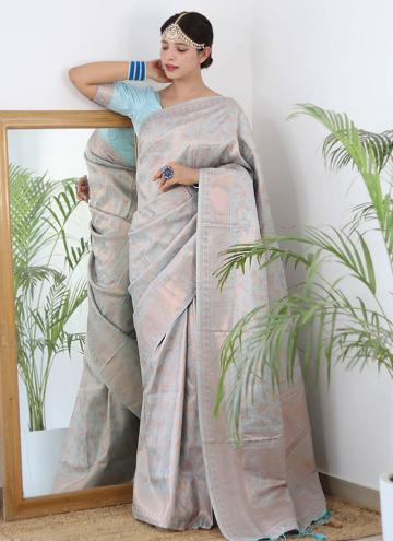 Grey Banarasi Woven Classic Designer Saree for Ceremonial