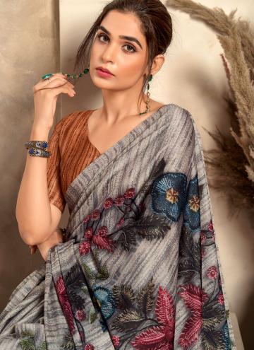 Grey Casual Saree in Satin with Abstract Print